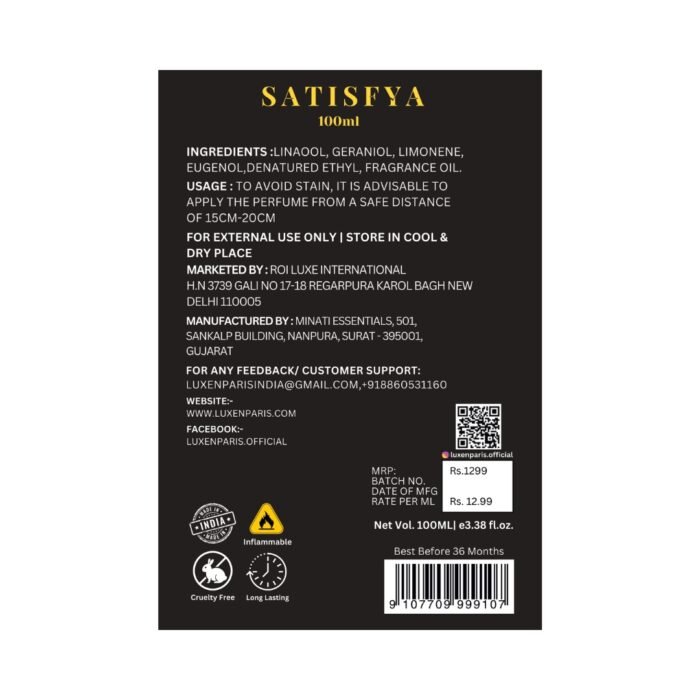 Satisfya Eau de Parfum 100 ml | Amber-Spice & Driftwood Luxury Perfume | Long-Lasting EDP | Unisex - Image 5