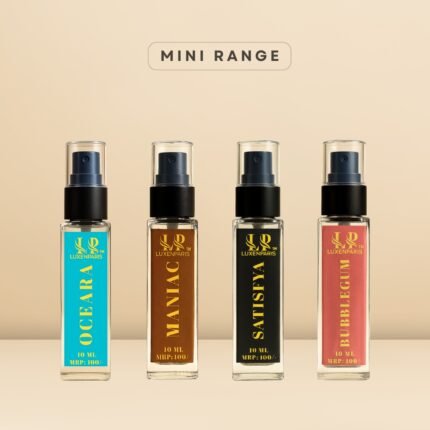 Instant Shots Perfume Set by LUXENPARIS | 10 ml × 4 Mini EDP | Maniac, Bubblegum, Oceara & Satisfya | Luxury Long-Lasting Unisex Eau de Parfum Travel Pack