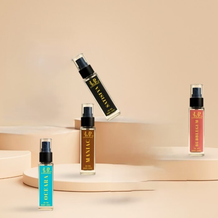 Instant Shots Perfume Set by LUXENPARIS | 10 ml × 4 Mini EDP | Maniac, Bubblegum, Oceara & Satisfya | Luxury Long-Lasting Unisex Eau de Parfum Travel Pack - Image 2